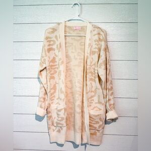 Pink Lily, cream print cardigan
